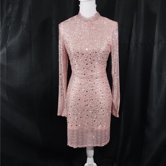 NWOT! WINDSOR! PEACHY PINK ULTRA STRETCH JEWELED, SHIMMERING DRESS! SZ L - Picture 2 of 11
